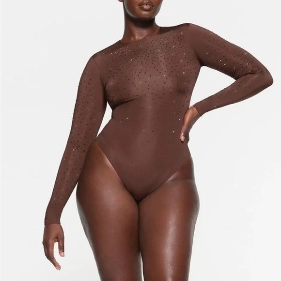 SKIMS Tops - Skims x Swarovski JELLY SHEER LONG SLEEVE THONG BODYSUIT- Luxury Limited Edition